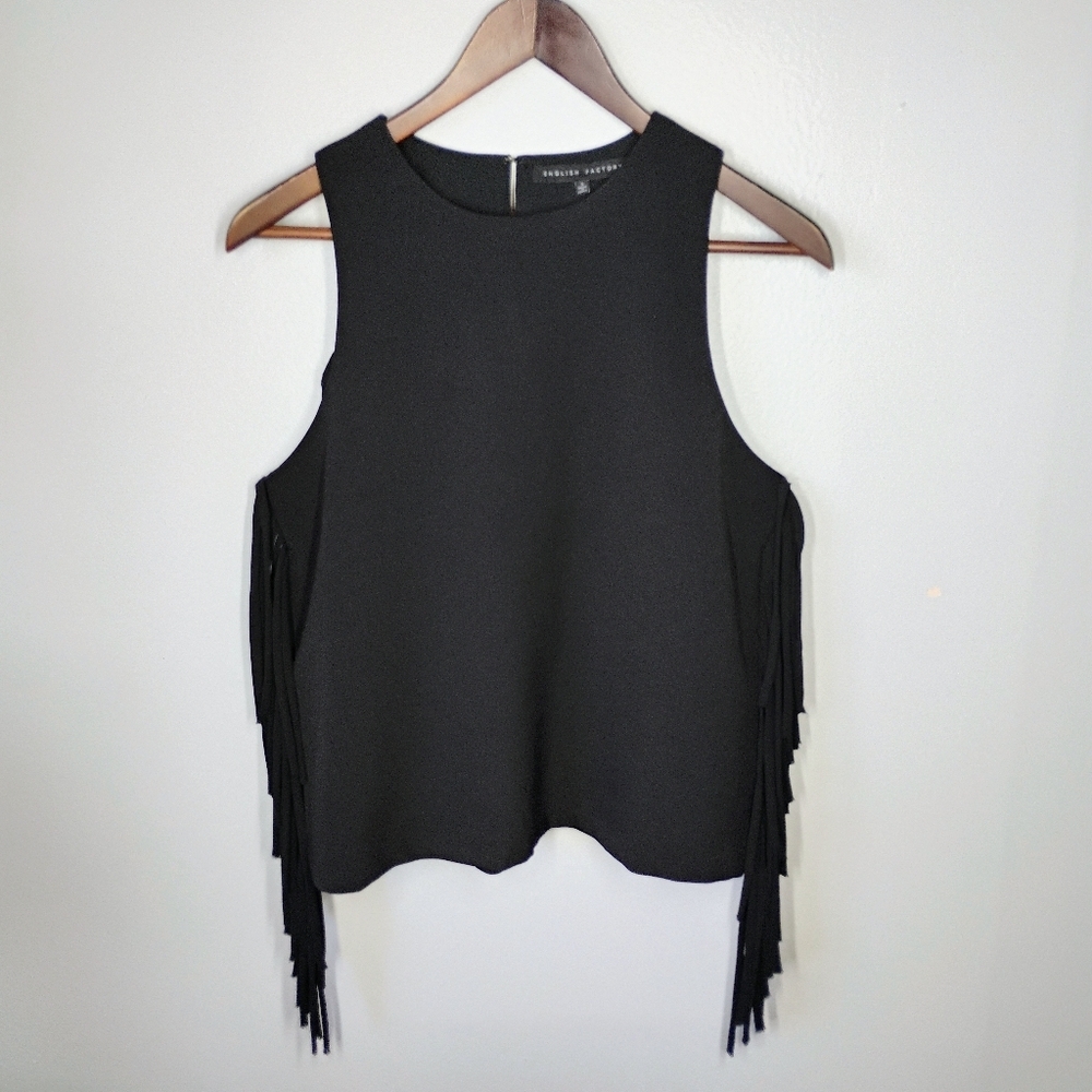 English‎ Factory Fringe Tank Top Womens Small Black Boho Cowgirl Festival 70s